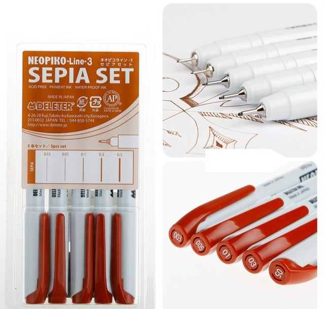 DELETER Neopiko-Line 3 - Multi-Liner Pen - Sepia Set
