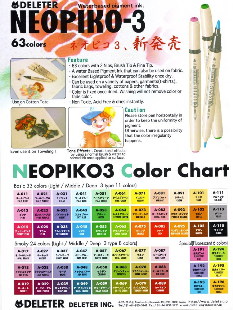 DELETER Neopiko 3 Marigold (A-073) Dual-tipped Water-based Fabric Marker